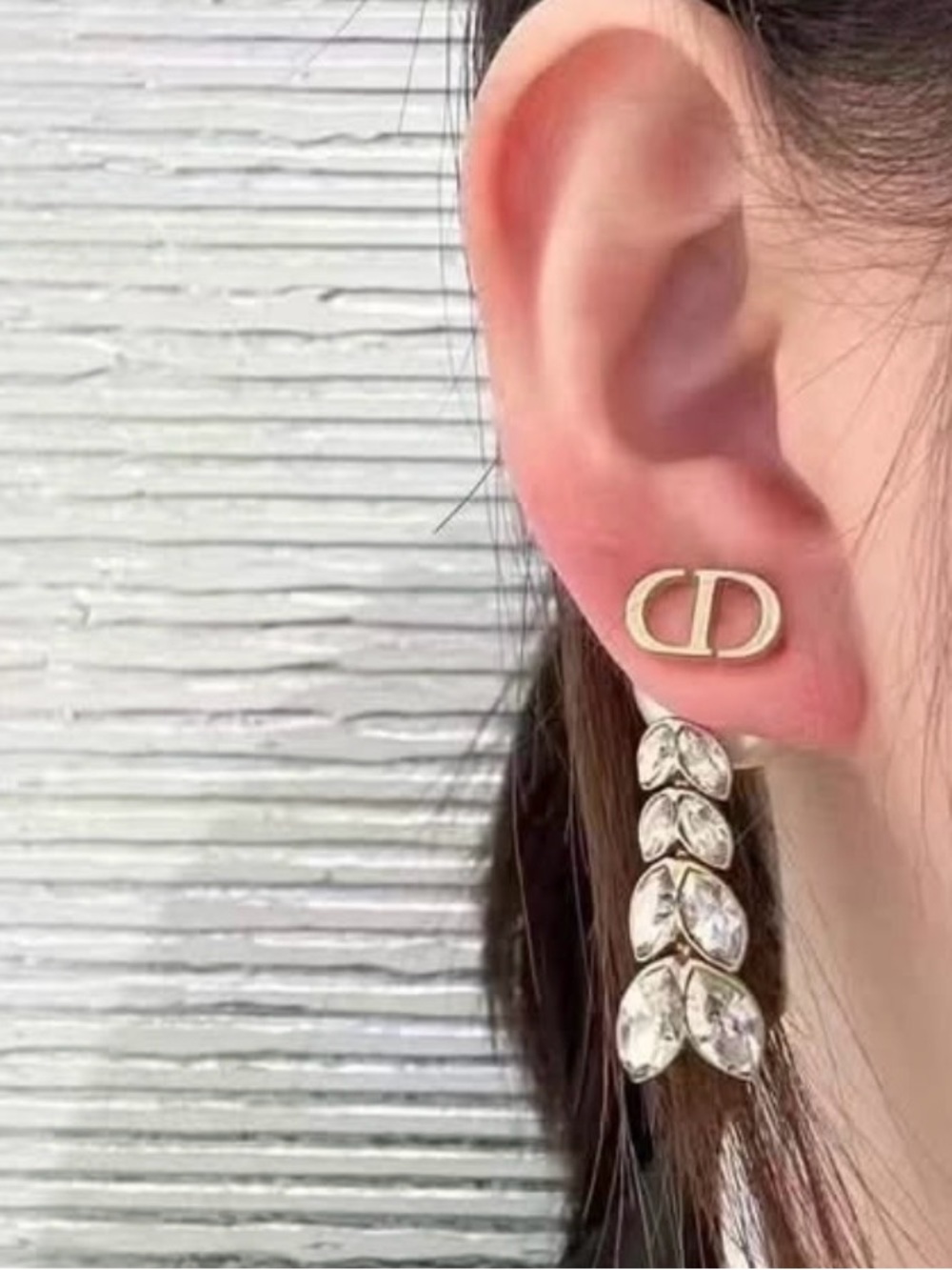 Gold CD Logo Crystal Drop Earrings - Designer Style